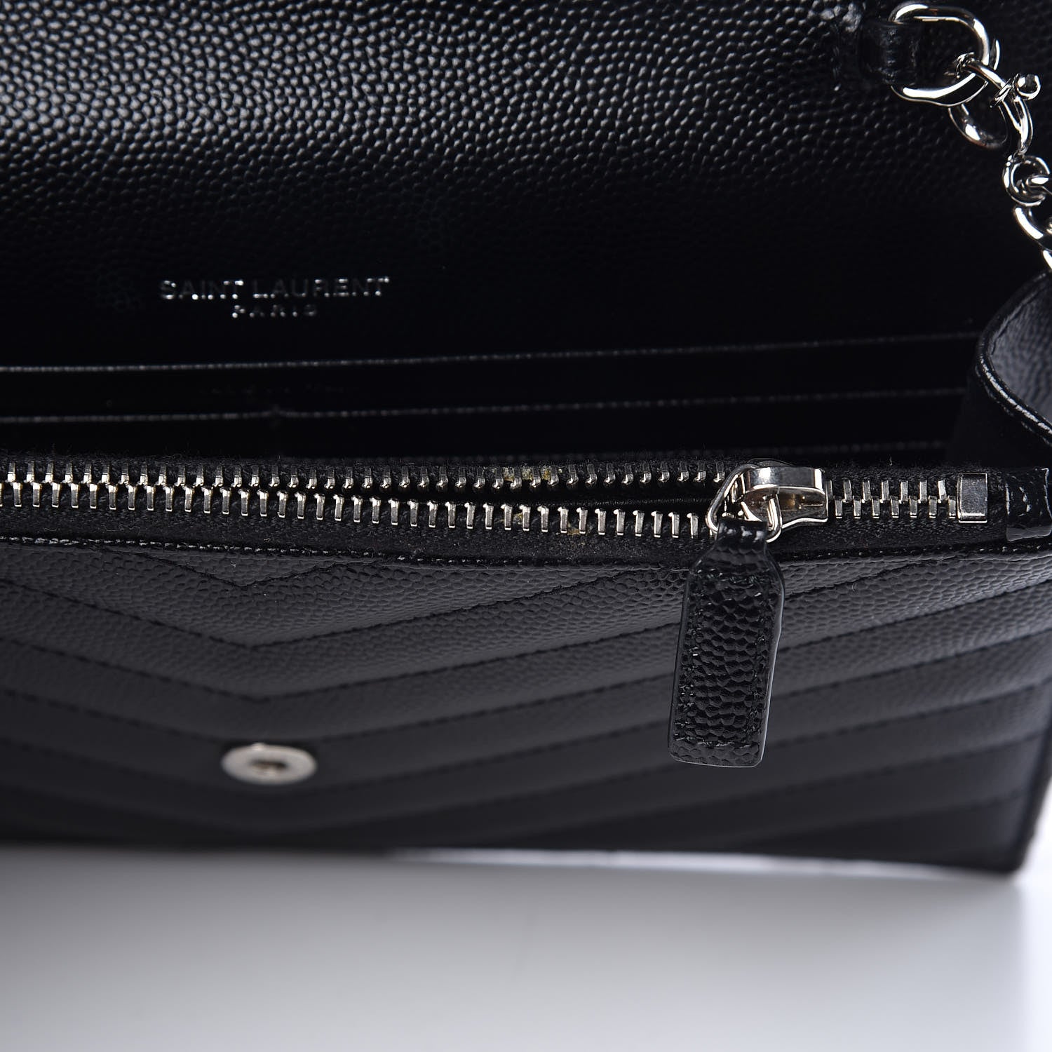 Saint Laurent Grain De Poudre Matelasse Chevron Monogram Envelope Chain Wallet Black 10 of 13