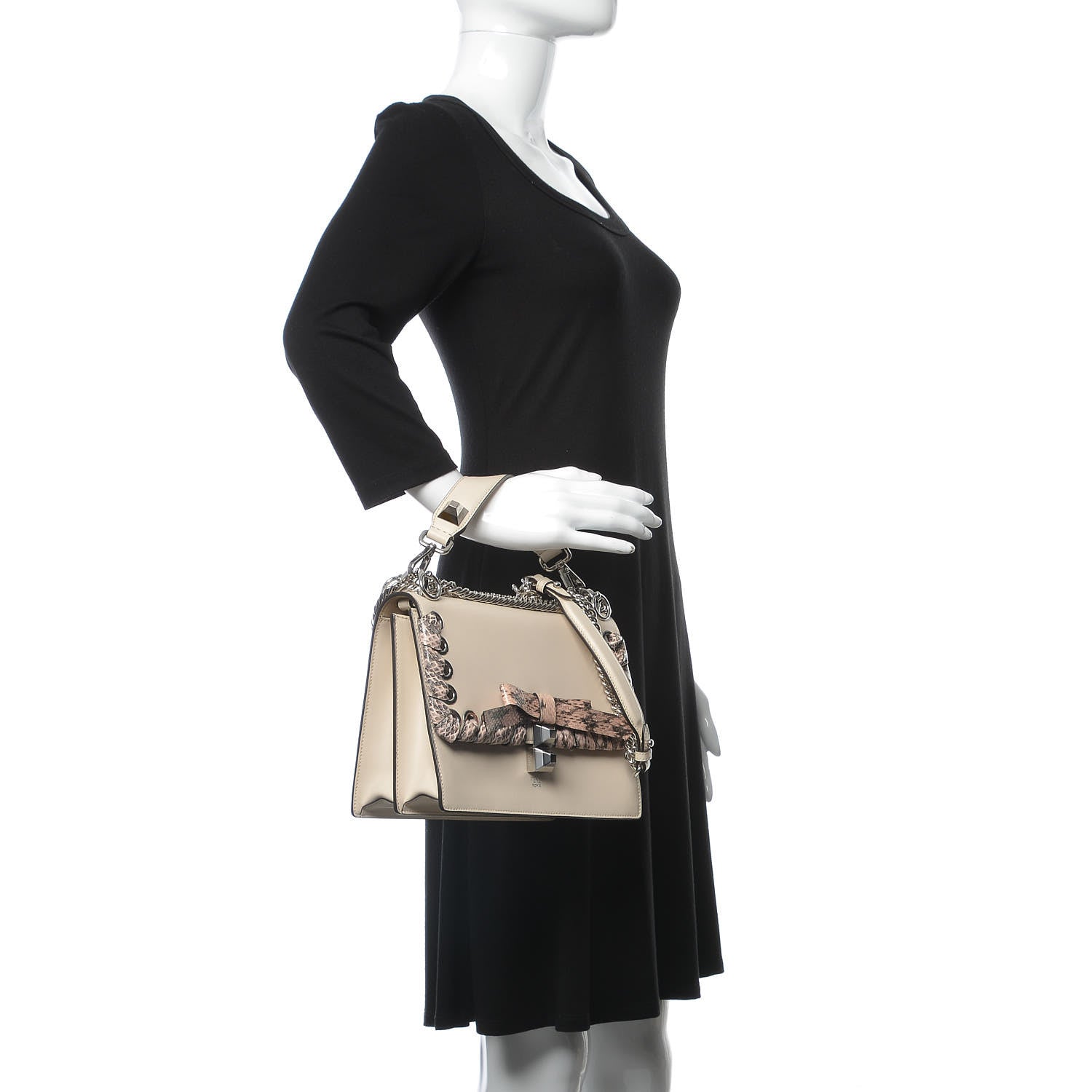 Fendi Vitello Elaphe Lace Up Bow Kan I Shoulder Bag Camelia Bois de Rose 3 of 9
