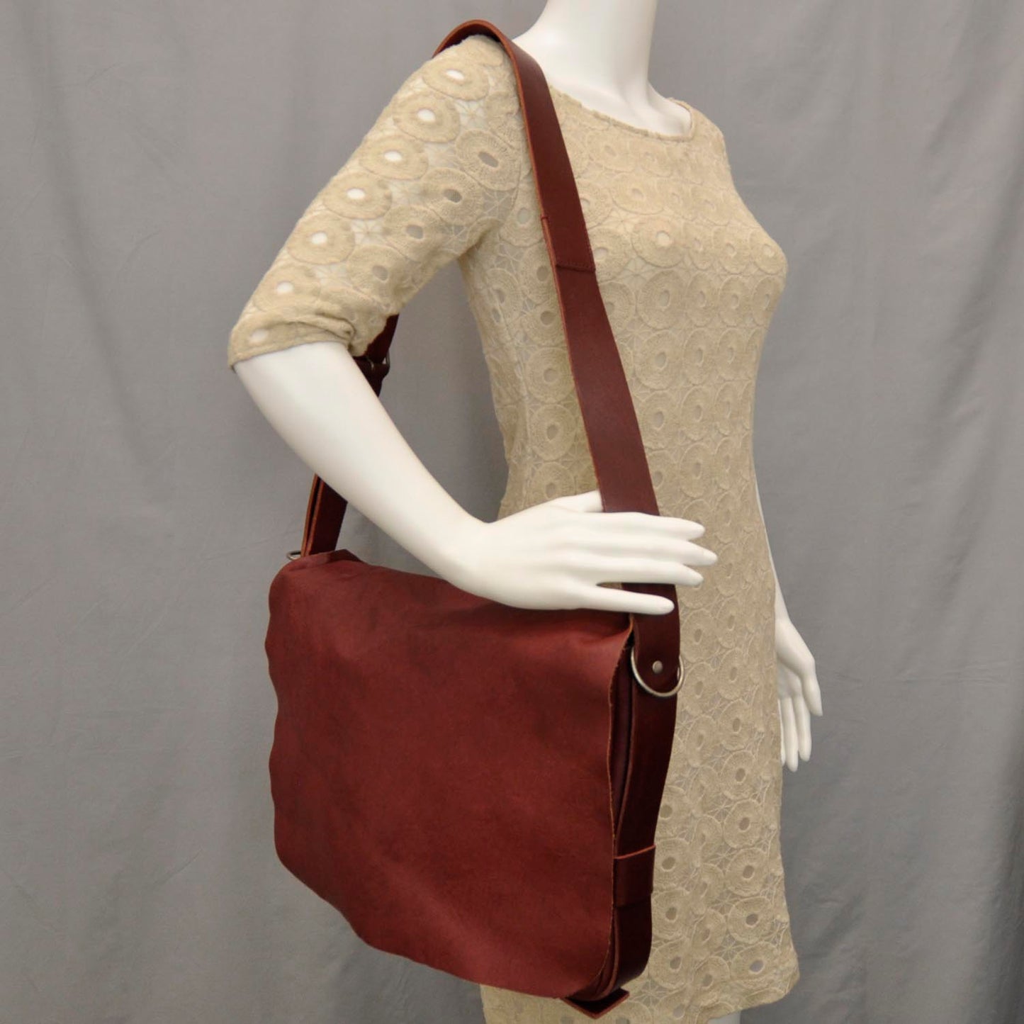 Leather Messenger Bag Red