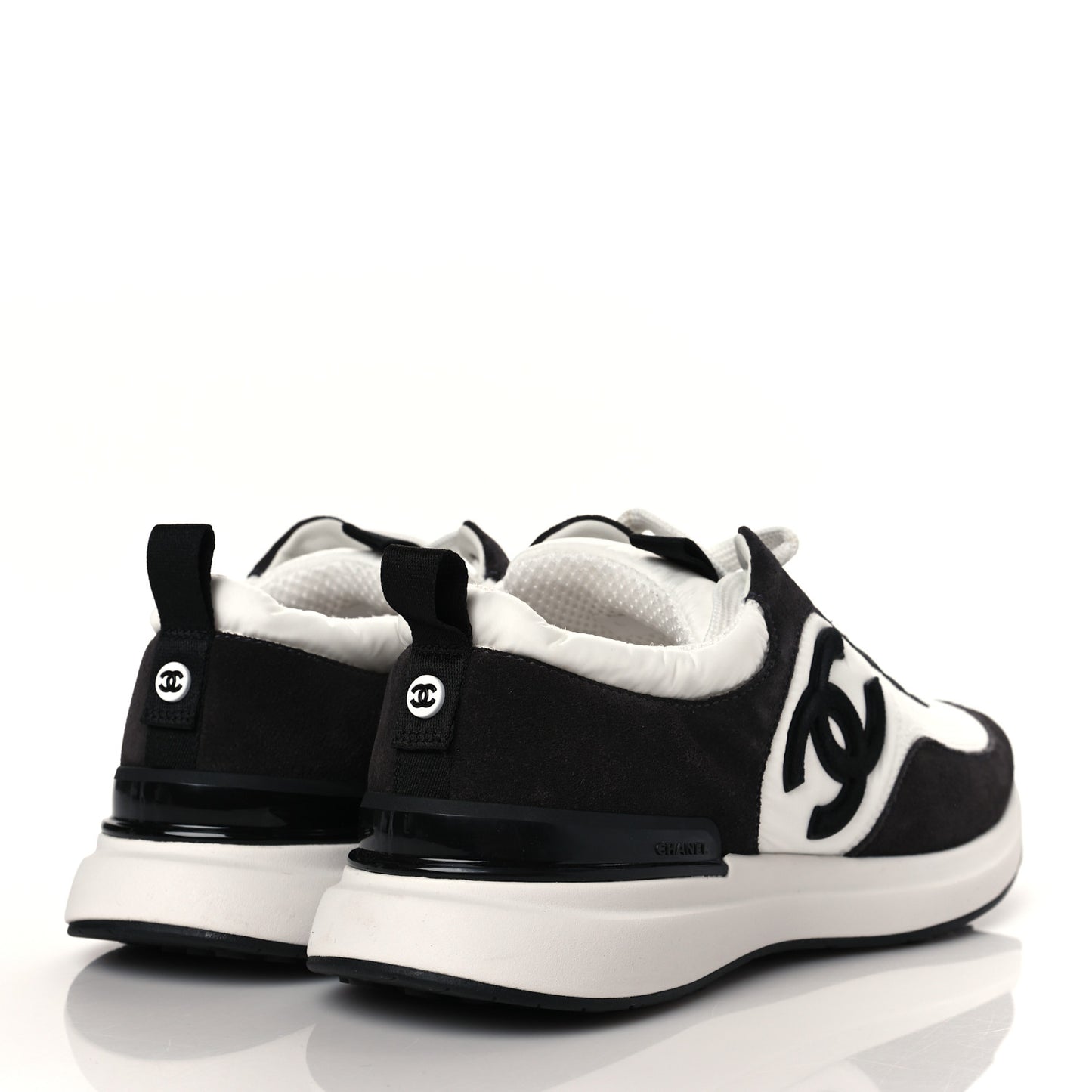 Nylon Suede Calfskin CC Sneakers 40.5 White Dark Grey
