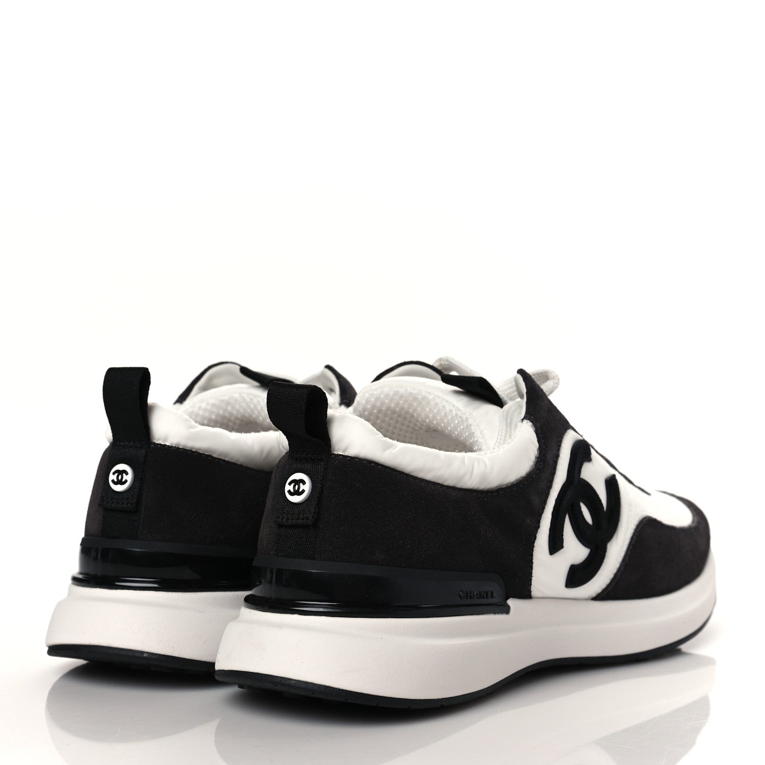 Chanel Nylon Suede Calfskin CC Sneakers 40.5 White Dark Grey 4 of 8