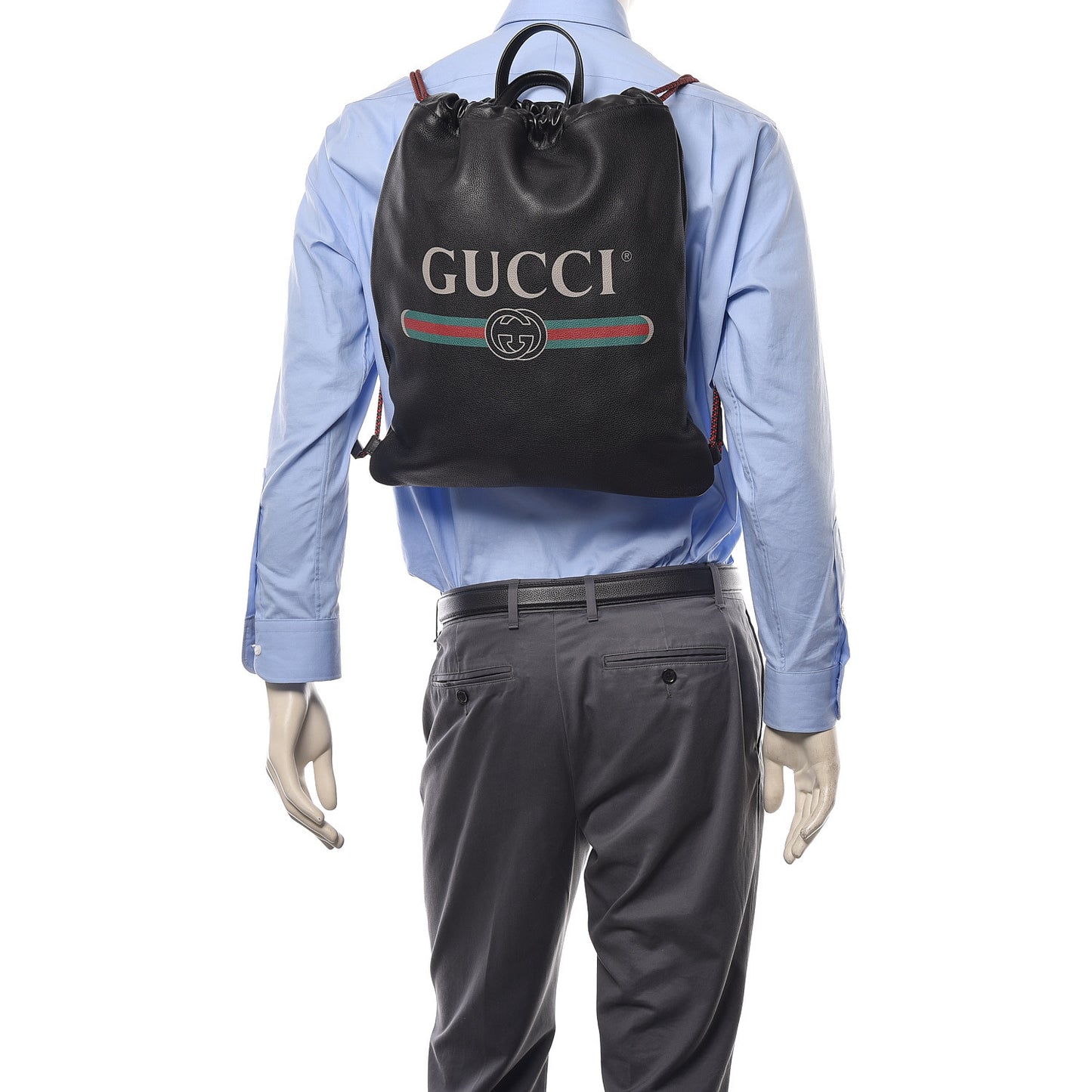 Calfskin Logo Drawstring Backpack Black