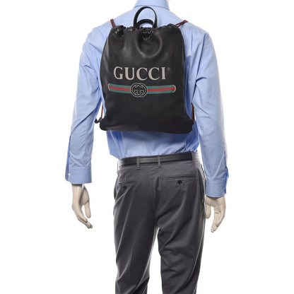 Gucci Calfskin Logo Drawstring Backpack Black 2 of 10