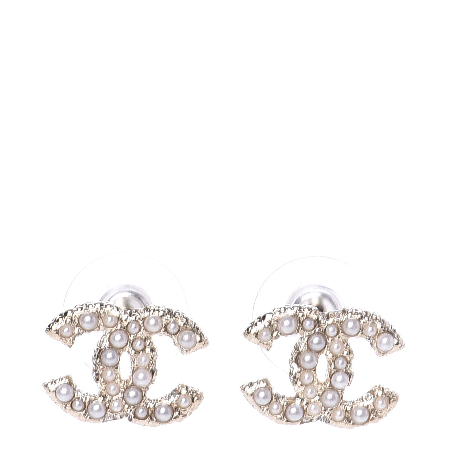Chanel Metal Graduated Pearl Crystal CC Earrings Light Gold 1 of 5