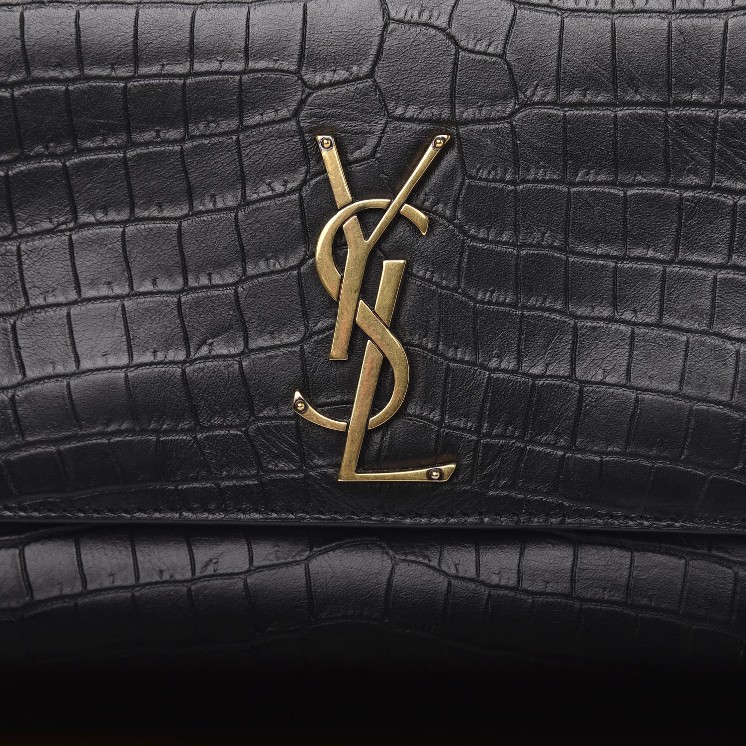 Saint Laurent Calfskin Crocodile Embossed Monogram Medium Sunset Black 7 of 10