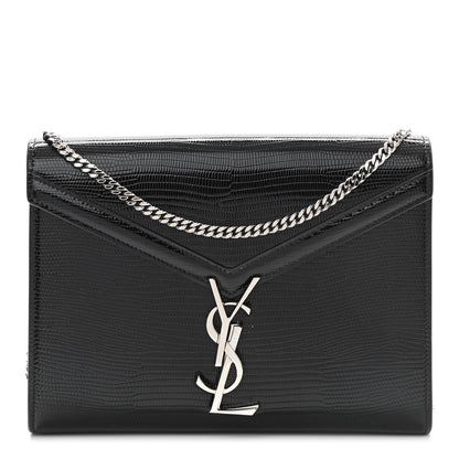 Saint Laurent Patent Lizard Embossed Monogram Cassandra Chain Wallet Black 1 of 11