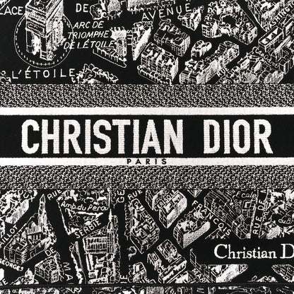 Christian Dior Canvas Embroidered Medium Plan De Paris Book Tote Black White 9 of 11