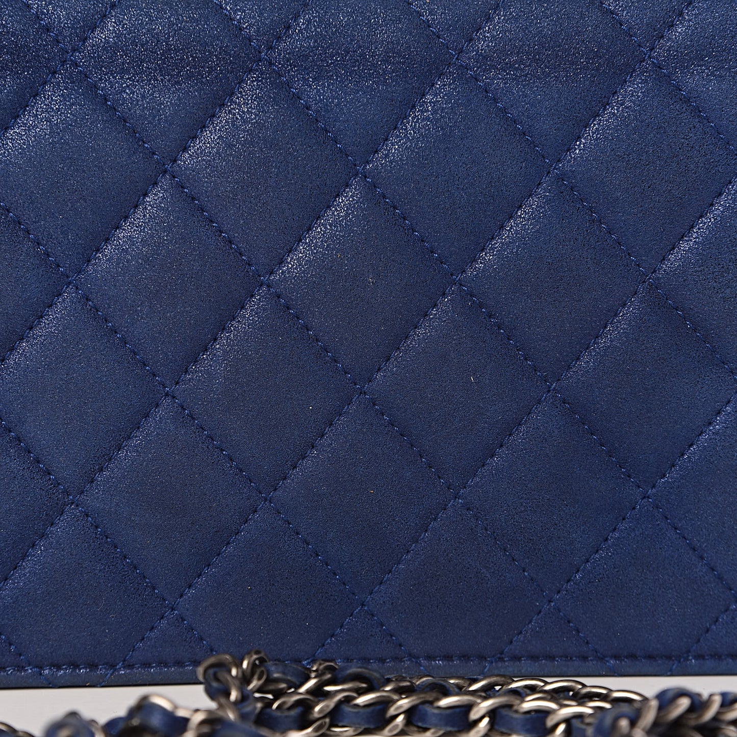 Iridescent Calfskin Quilted Wallet on Chain WOC Blue