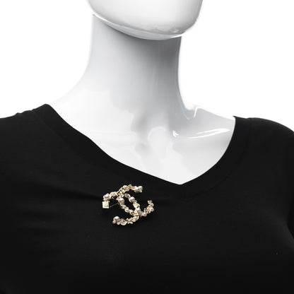 Chanel Crystal Pearl CC Charms Brooch Gold 2 of 4