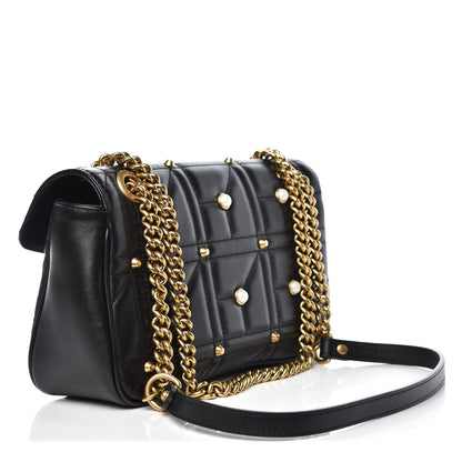 Gucci Calfskin Matelasse Studded Small Pearly GG Marmont Shoulder Bag Black 5 of 9