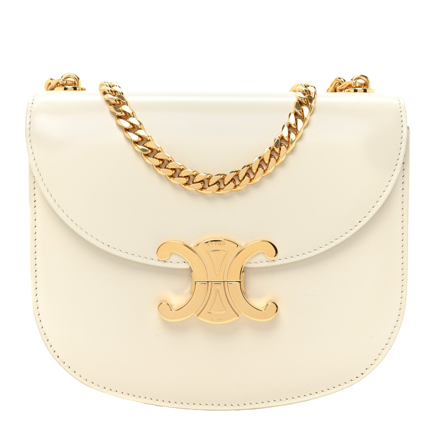 Shiny Calfskin Teen Besace Chain Triomphe White