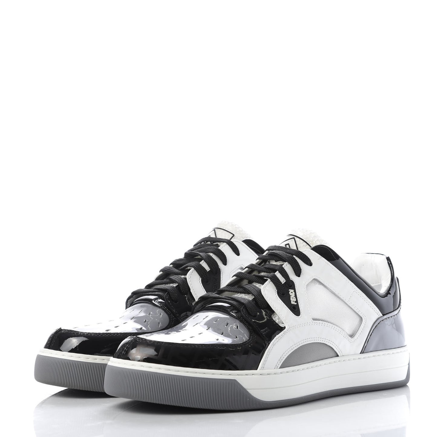 Patent Technical Mesh FF Mens Fancy Low Top Sneakers 7 Black White Grey