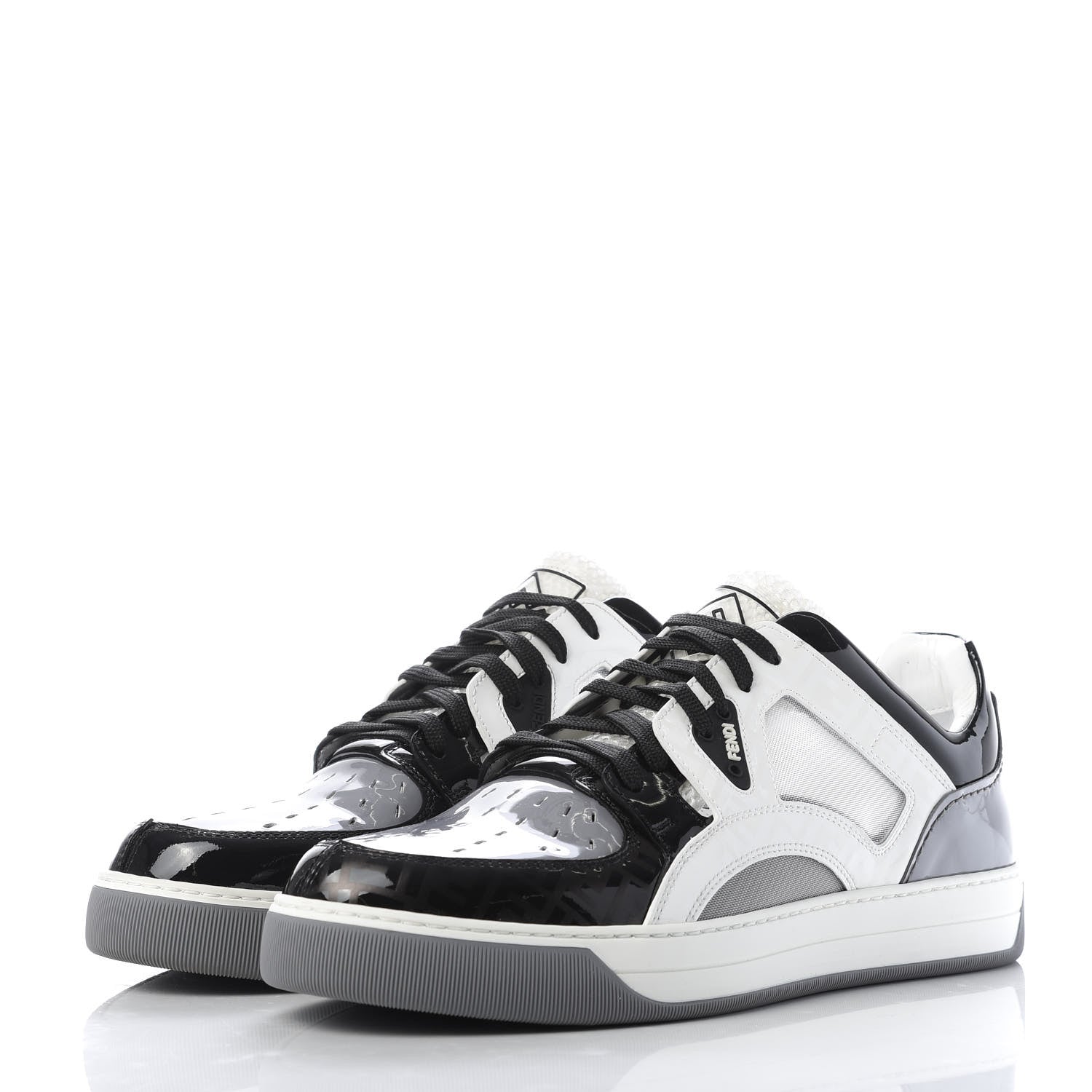 Fendi Patent Technical Mesh FF Mens Fancy Low Top Sneakers 7 Black White Grey 3 of 10