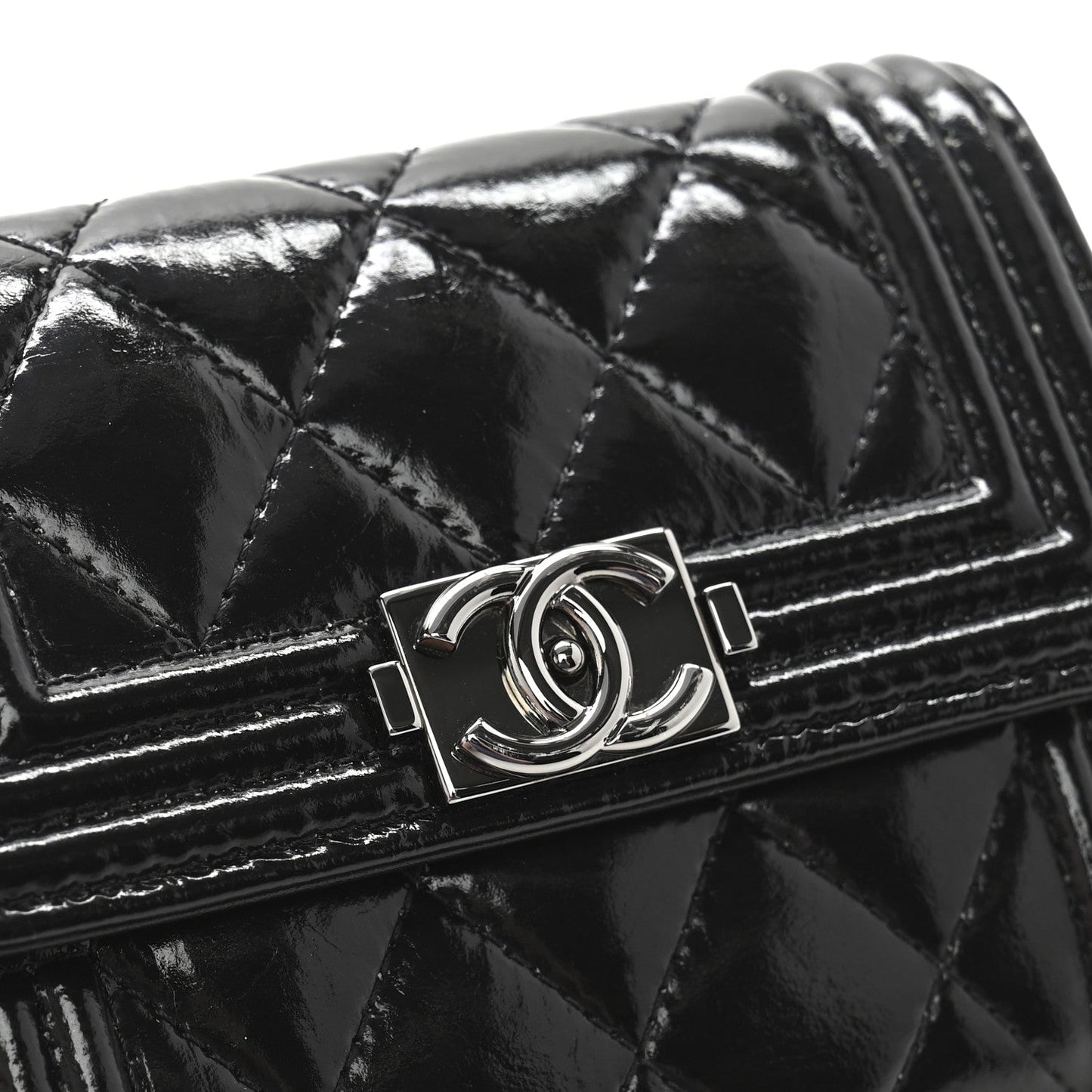 Distressed Patent Quilted Boy Flap Card Holder Wallet Black