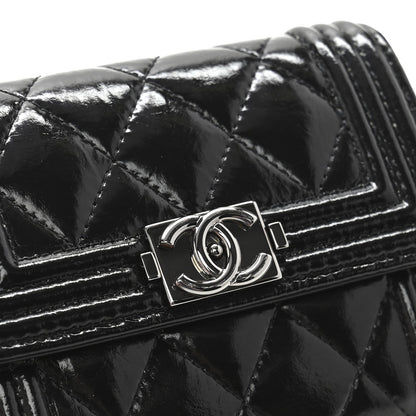 Chanel Distressed Patent Quilted Boy Flap Card Holder Wallet Black 1 of 2