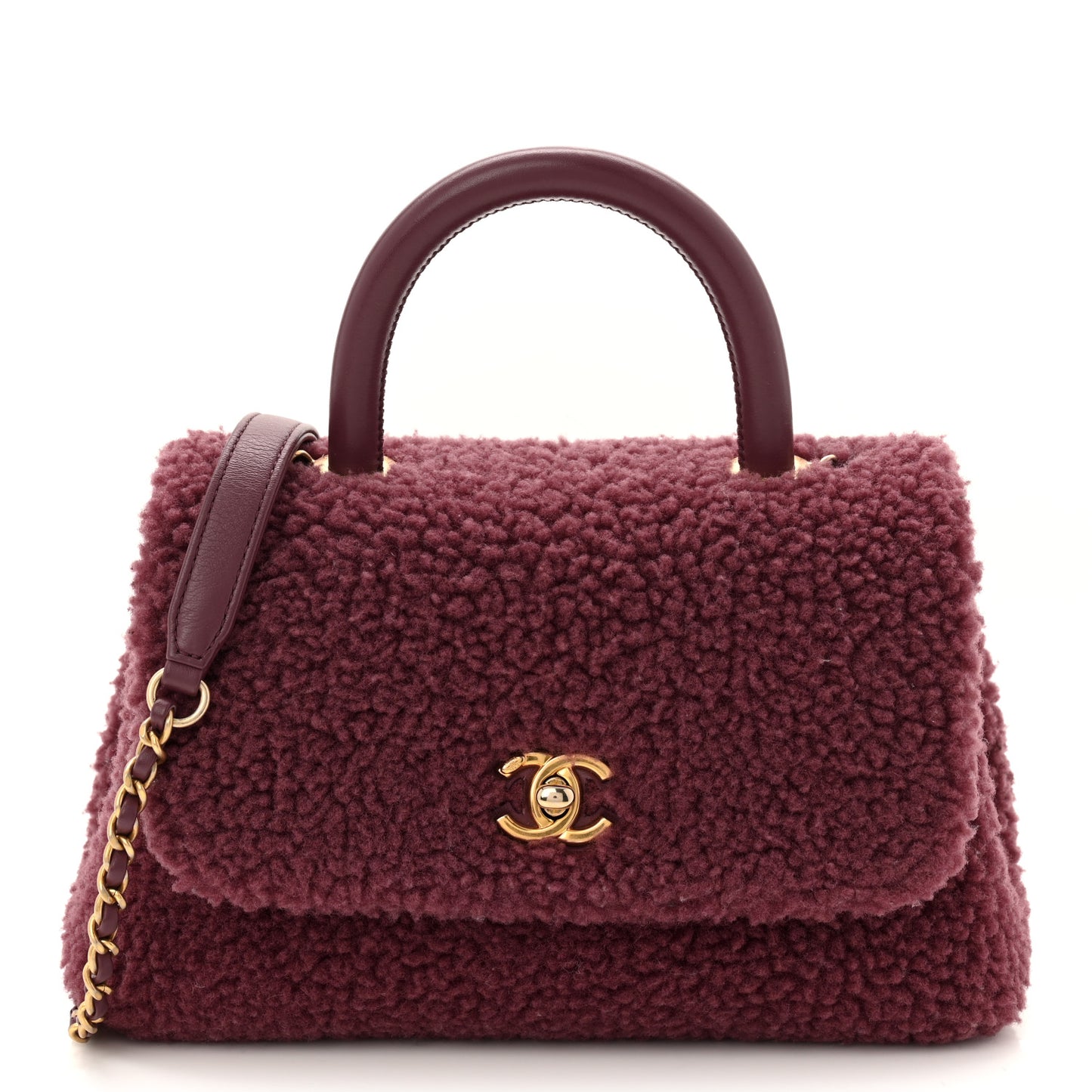 Shearling Lambskin Small Coco Handle Flap Pink