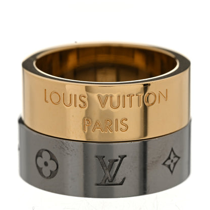 Louis Vuitton Metal LV Instinct Set of 2 Rings M 63/10.25 Silver Gold 3 of 7