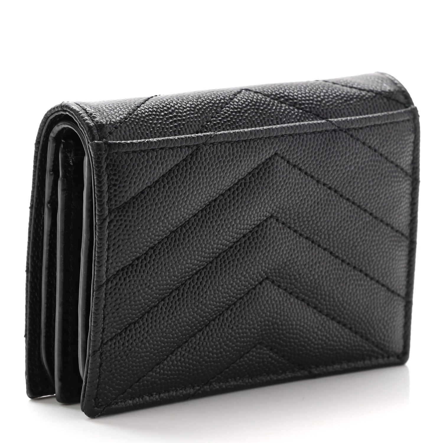 Saint Laurent Grain De Poudre Matelasse Chevron Monogram Card Case Black 3 of 7