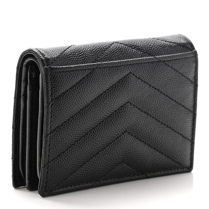 Saint Laurent Grain De Poudre Matelasse Chevron Monogram Card Case Black 3 of 7