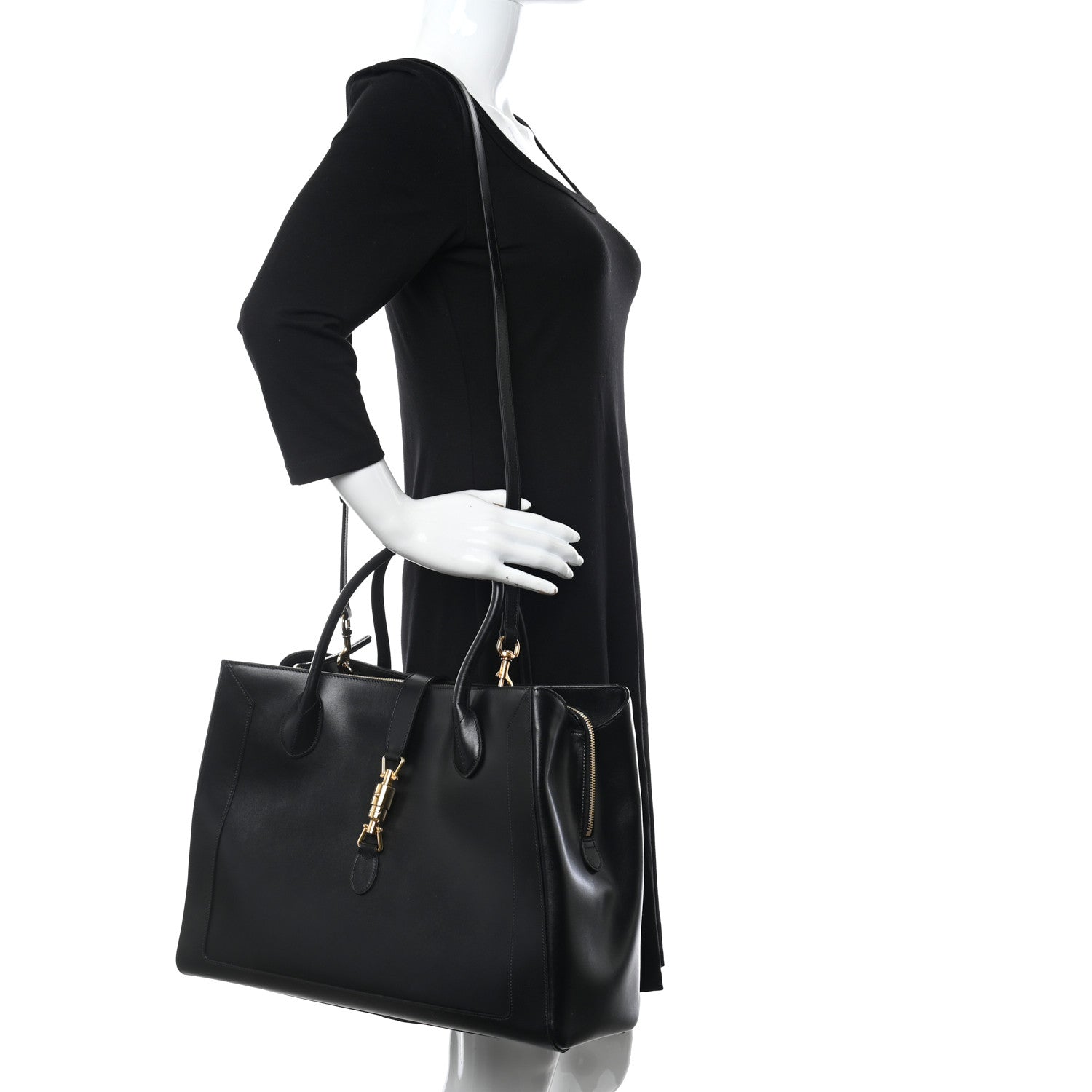 Gucci Boarded Plutone Calfskin Large Jackie 1961 Tote Black 2 of 8