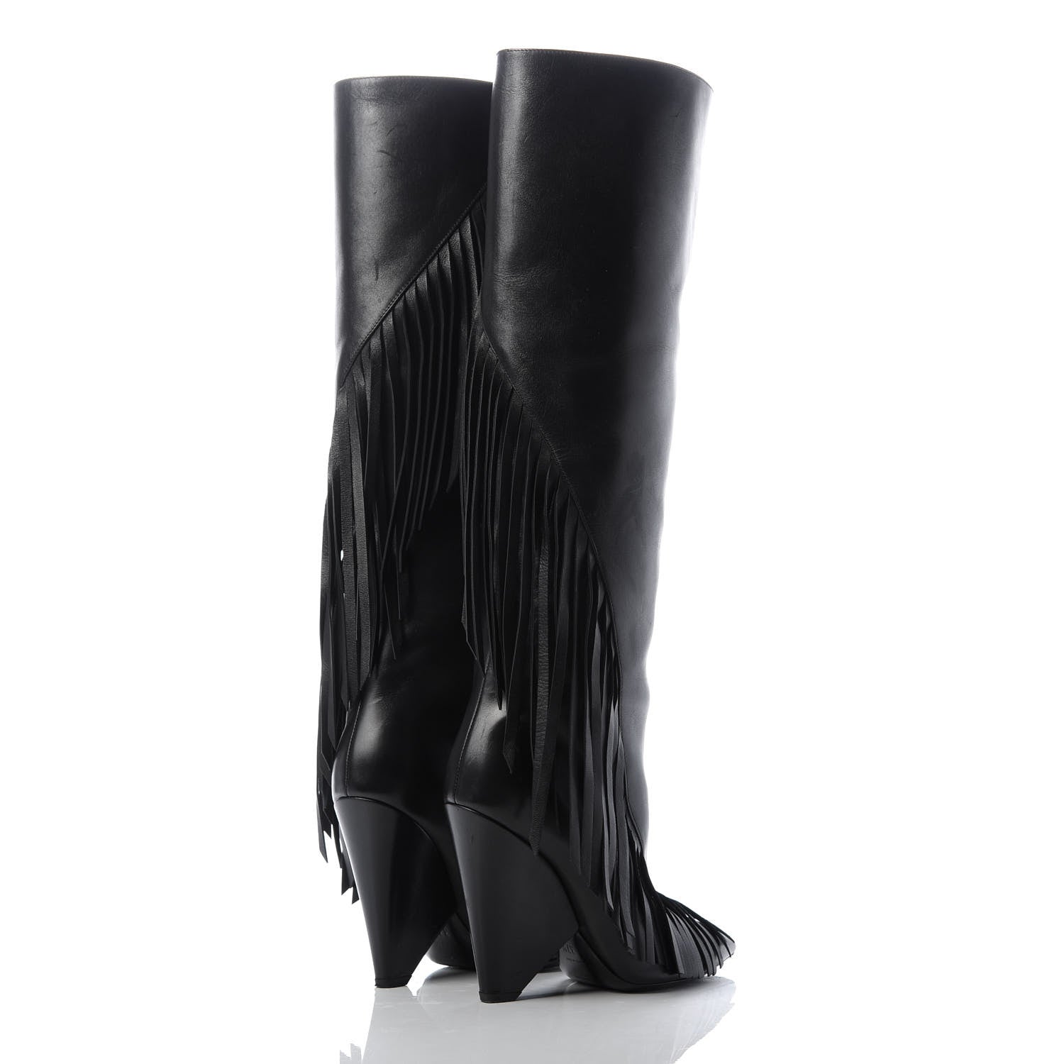 Saint Laurent Calfskin Niki Fringe High Boots 37.5 Black 4 of 8