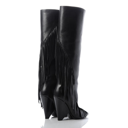 Saint Laurent Calfskin Niki Fringe High Boots 37.5 Black 4 of 8