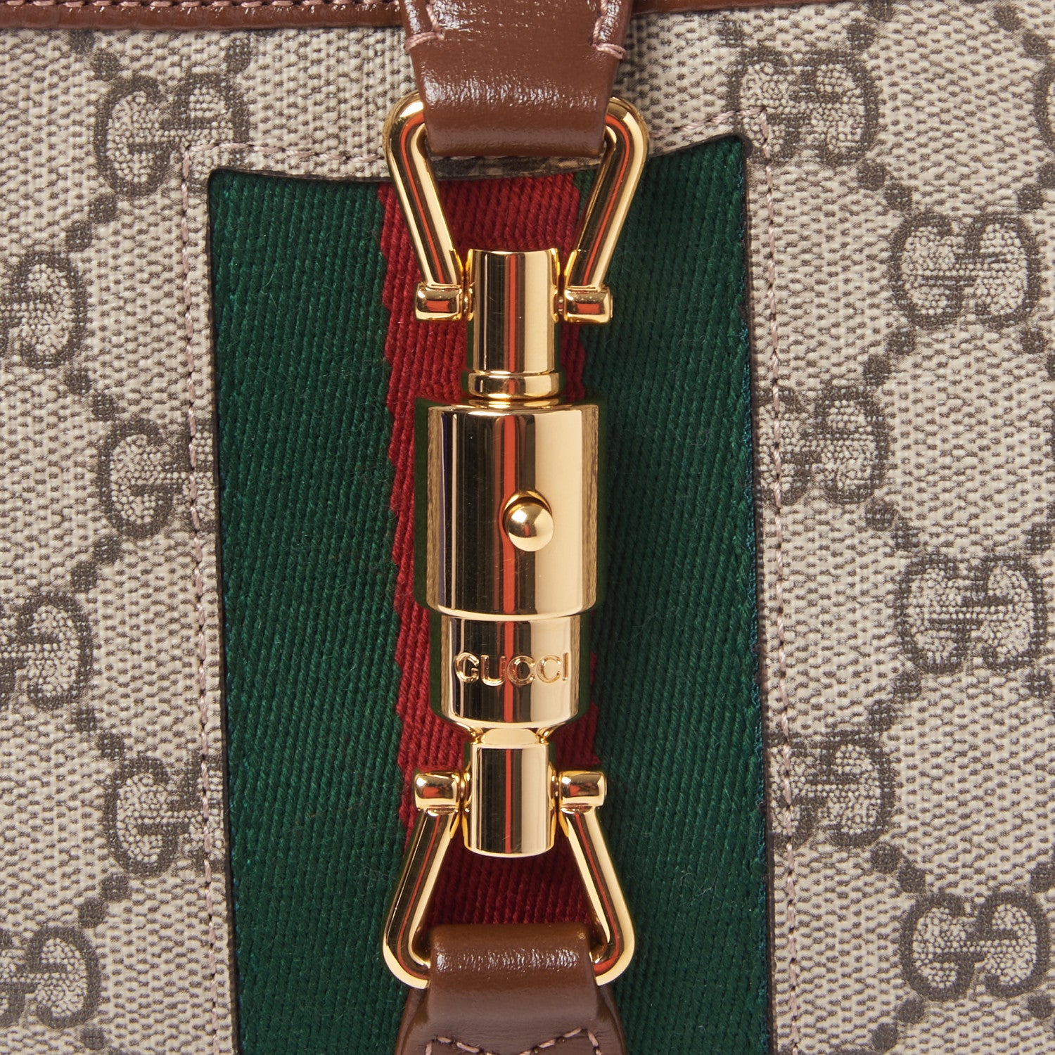 Gucci GG Supreme Monogram Azalea Calfskin Web Small Jackie 1961 Hobo Beige Ebony Brown Sugar 8 of 10