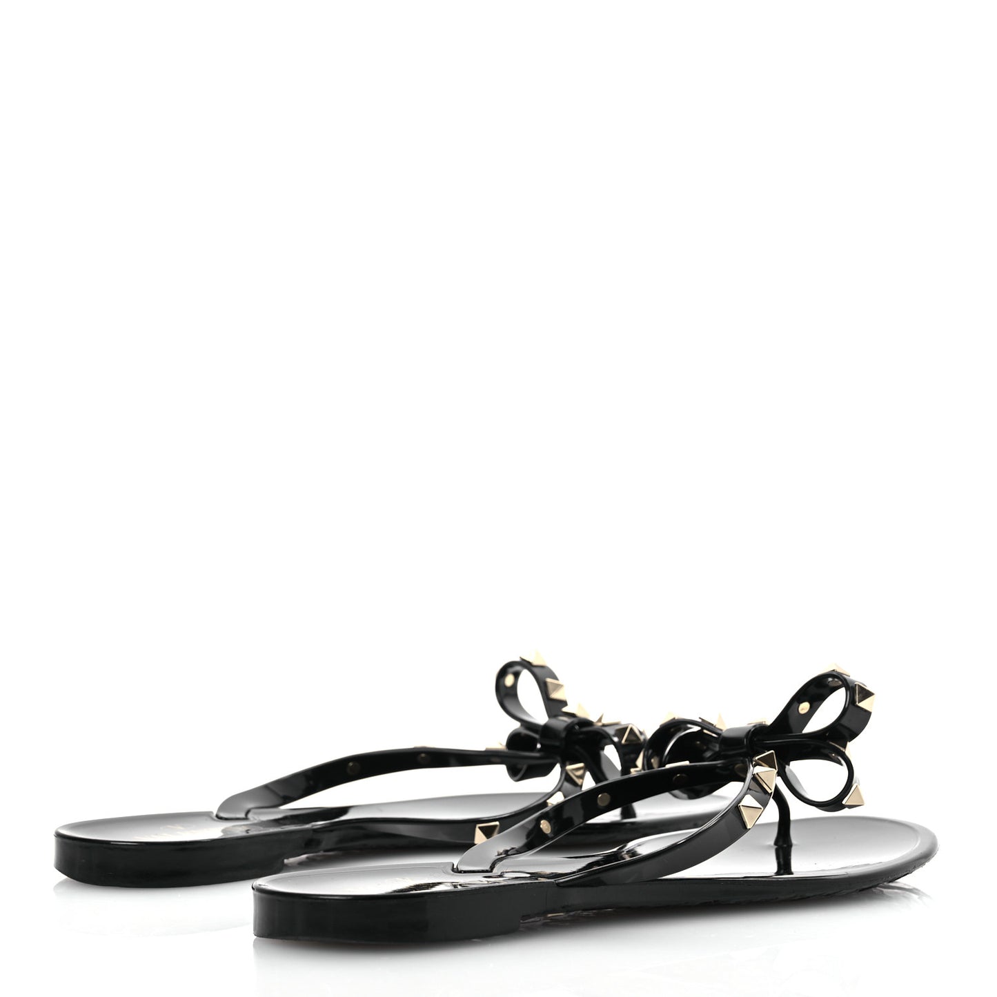 PVC Jelly Rockstud Bow Thong Sandals 41 Black