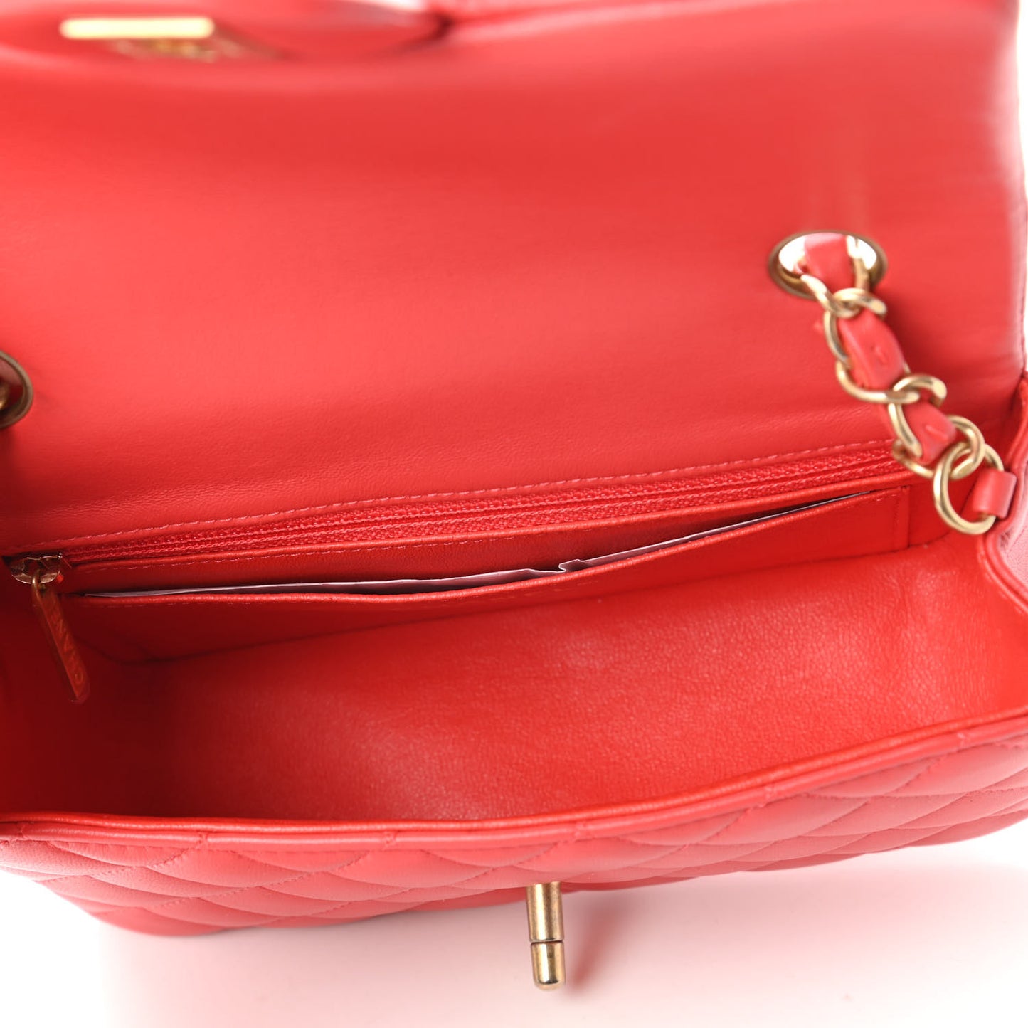 Lambskin Quilted Mini Rectangular Flap Red