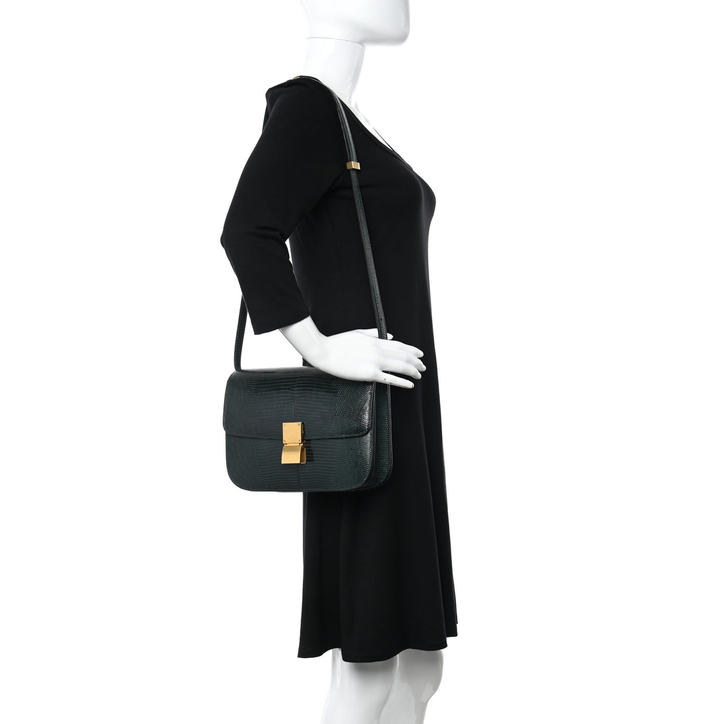 Lizard Medium Classic Box Flap Bag Dark Green