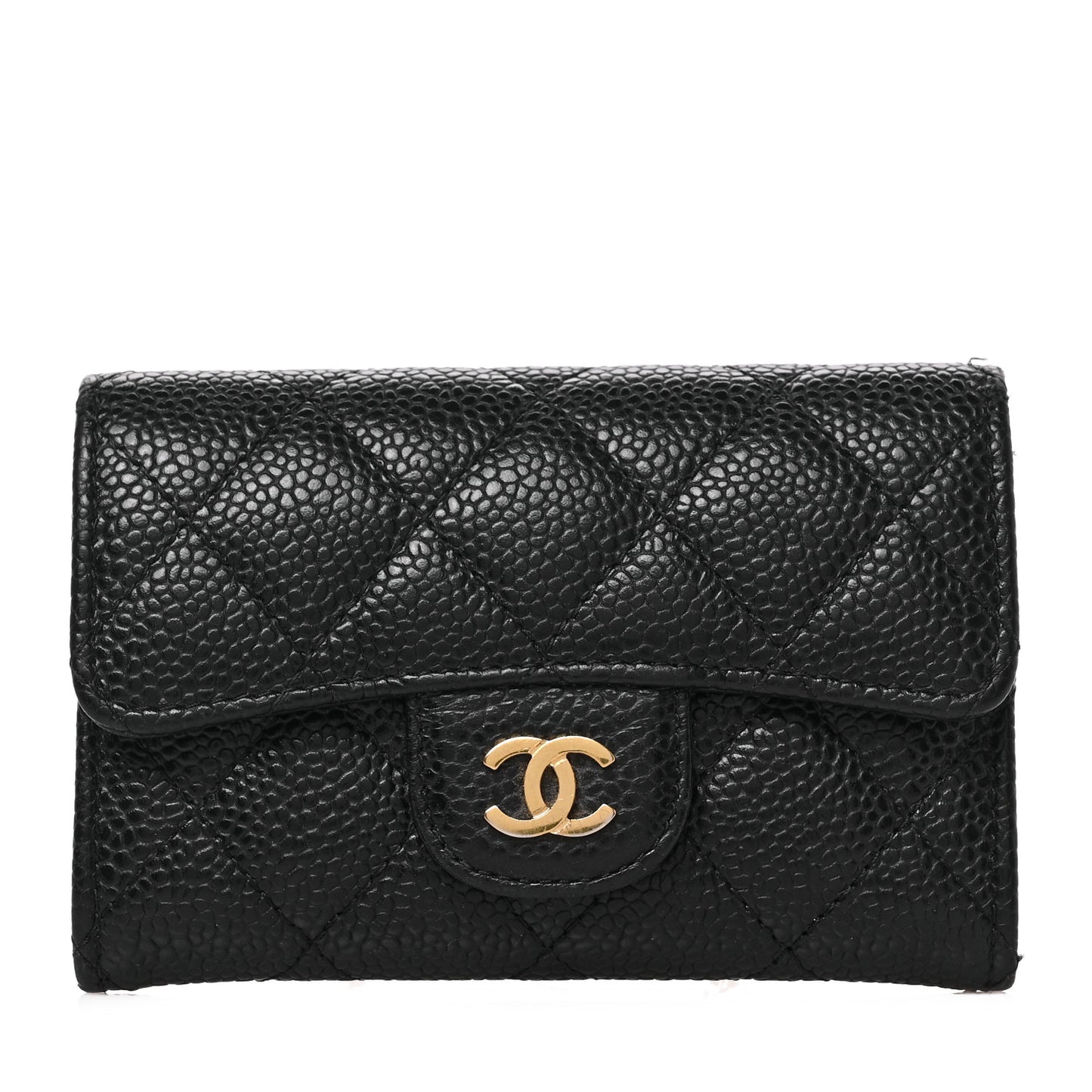 Caviar Quilted Flap Card Holder Black