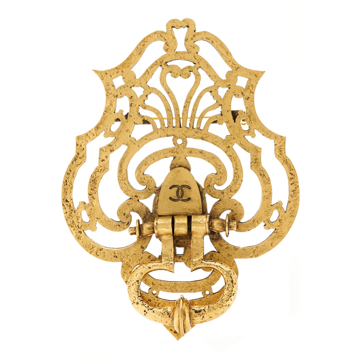 Metal Door Knocker Brooch Gold