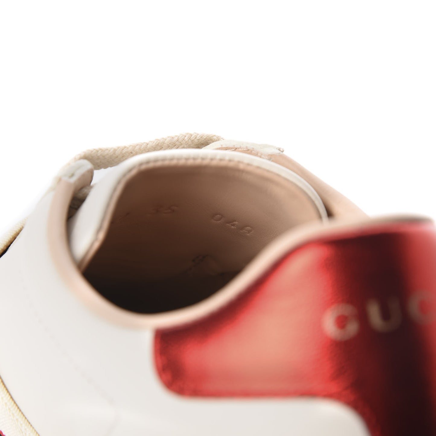 Calfskin Stripe Womens New Ace Sneakers 35 New Mystic White Ecru Red Flame