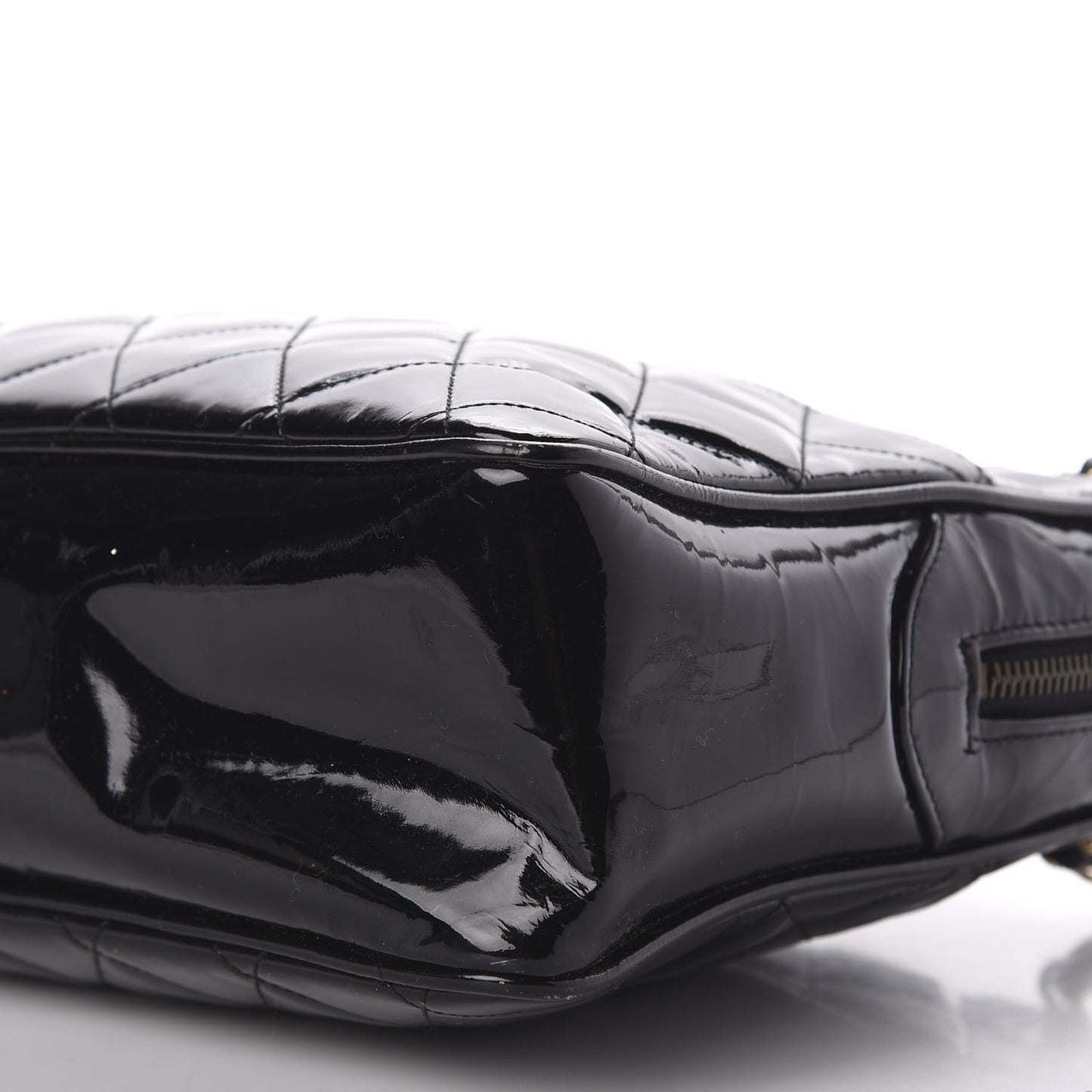 Patent Quilted Shoulder Bag Black