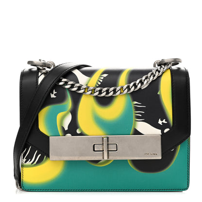 Prada City Calfskin Severine Mermaid Print Flap Black Mango 1 of 10