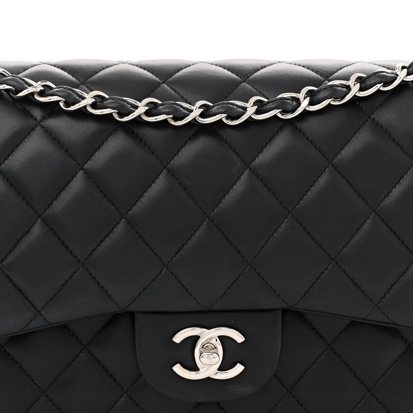 Lambskin Quilted Jumbo Double Flap Black
