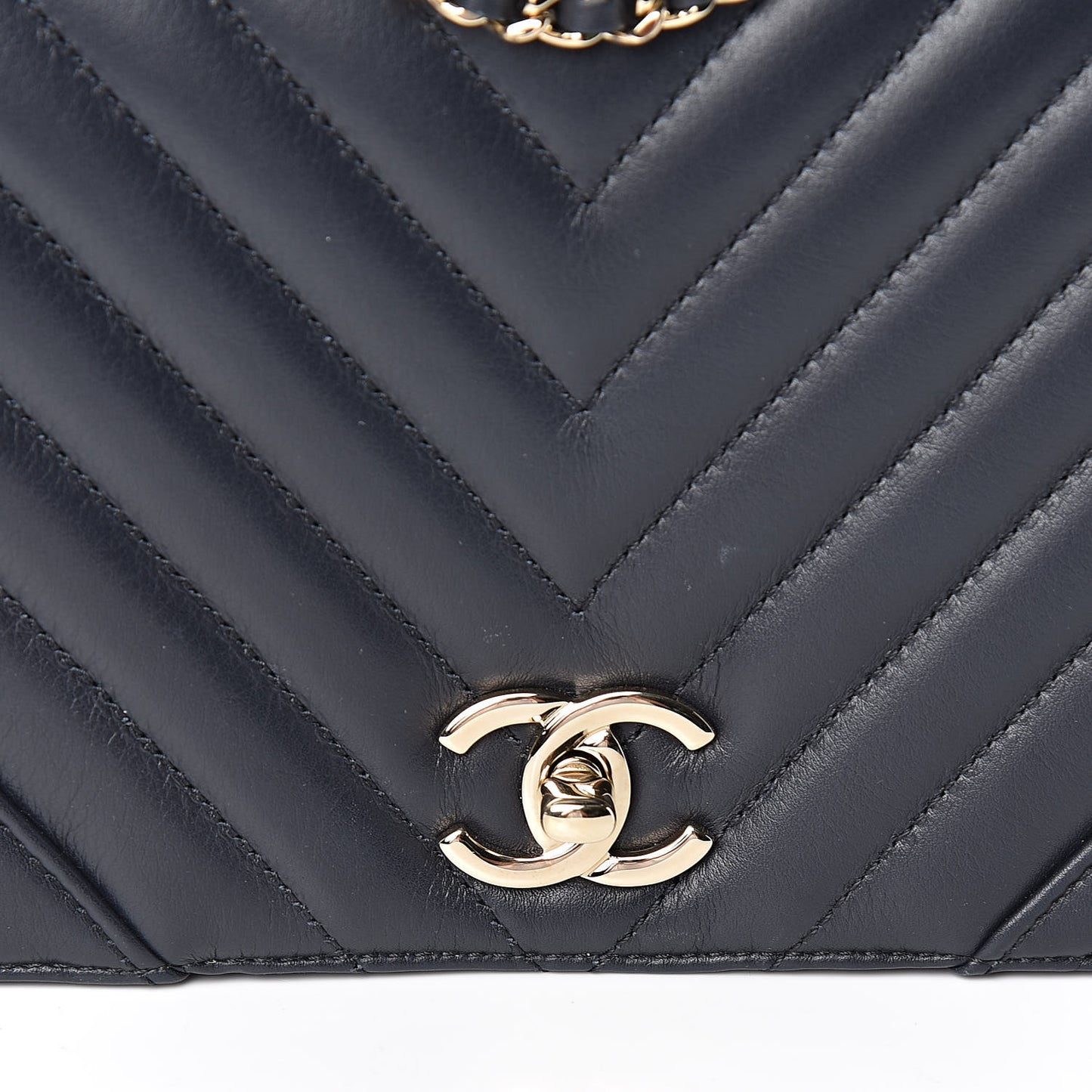 Calfskin Chevron Quilted Statement Flap Navy Blue