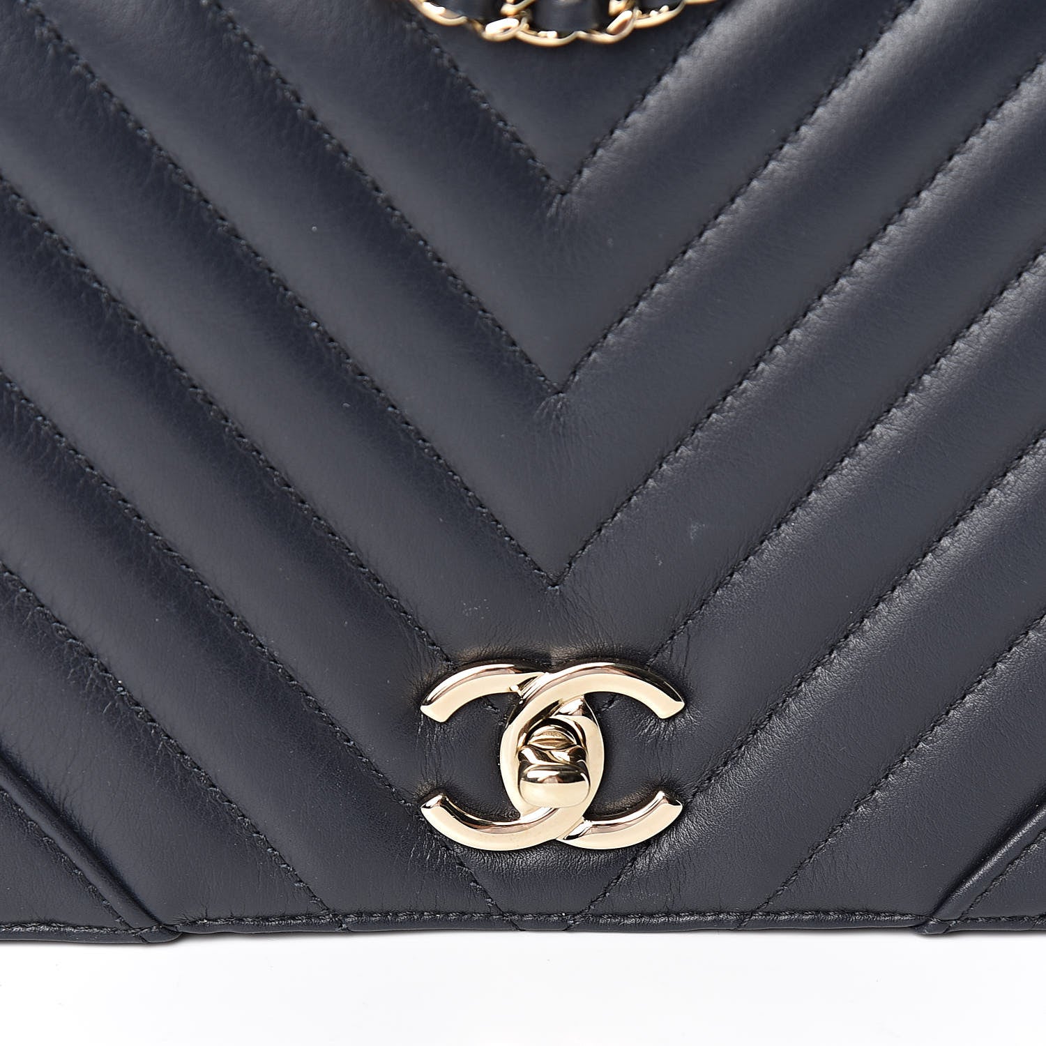 Chanel Calfskin Chevron Quilted Statement Flap Navy Blue 10 of 11