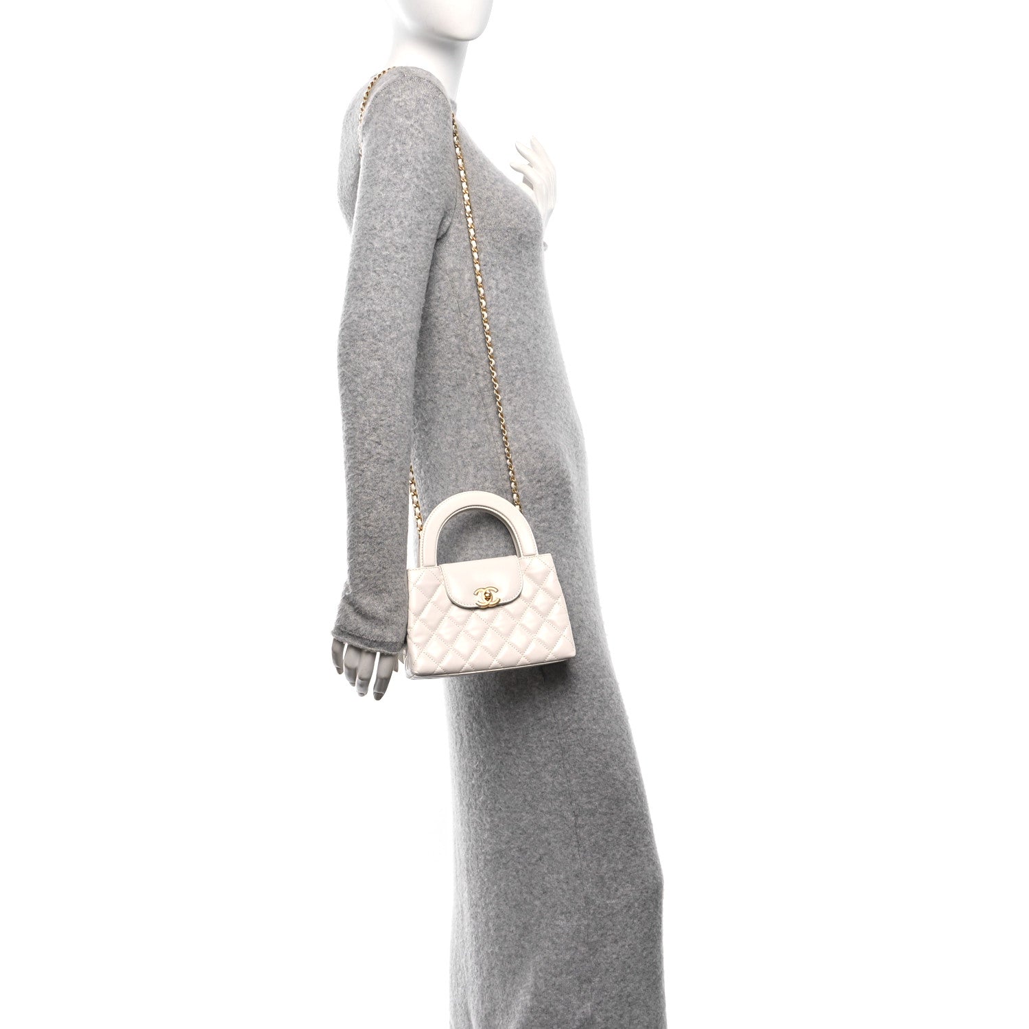 Chanel Shiny Aged Calfskin Quilted Nano Kelly Shopper White 2 of 10