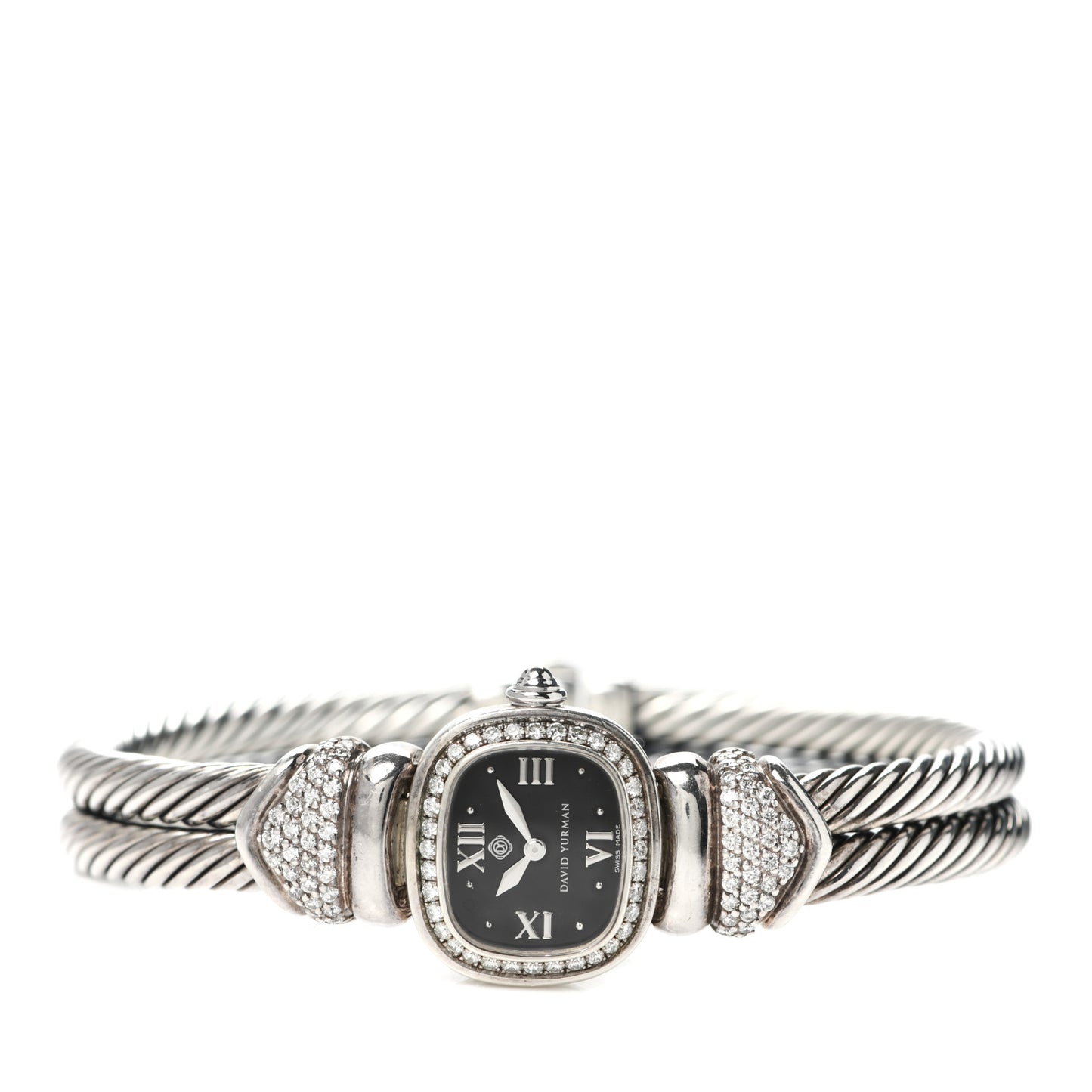 Sterling Silver Diamond Bezel 31mm Classic Cable Quartz Watch Black