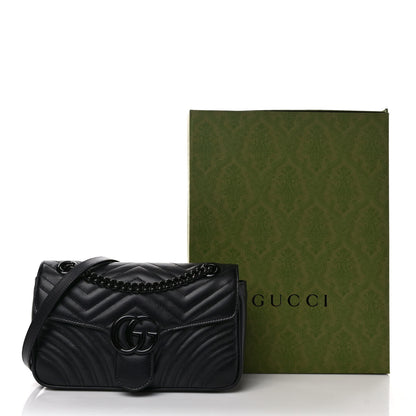 Gucci Calfskin Matelasse Monochrome Small GG Marmont Shoulder Bag Black 8 of 8