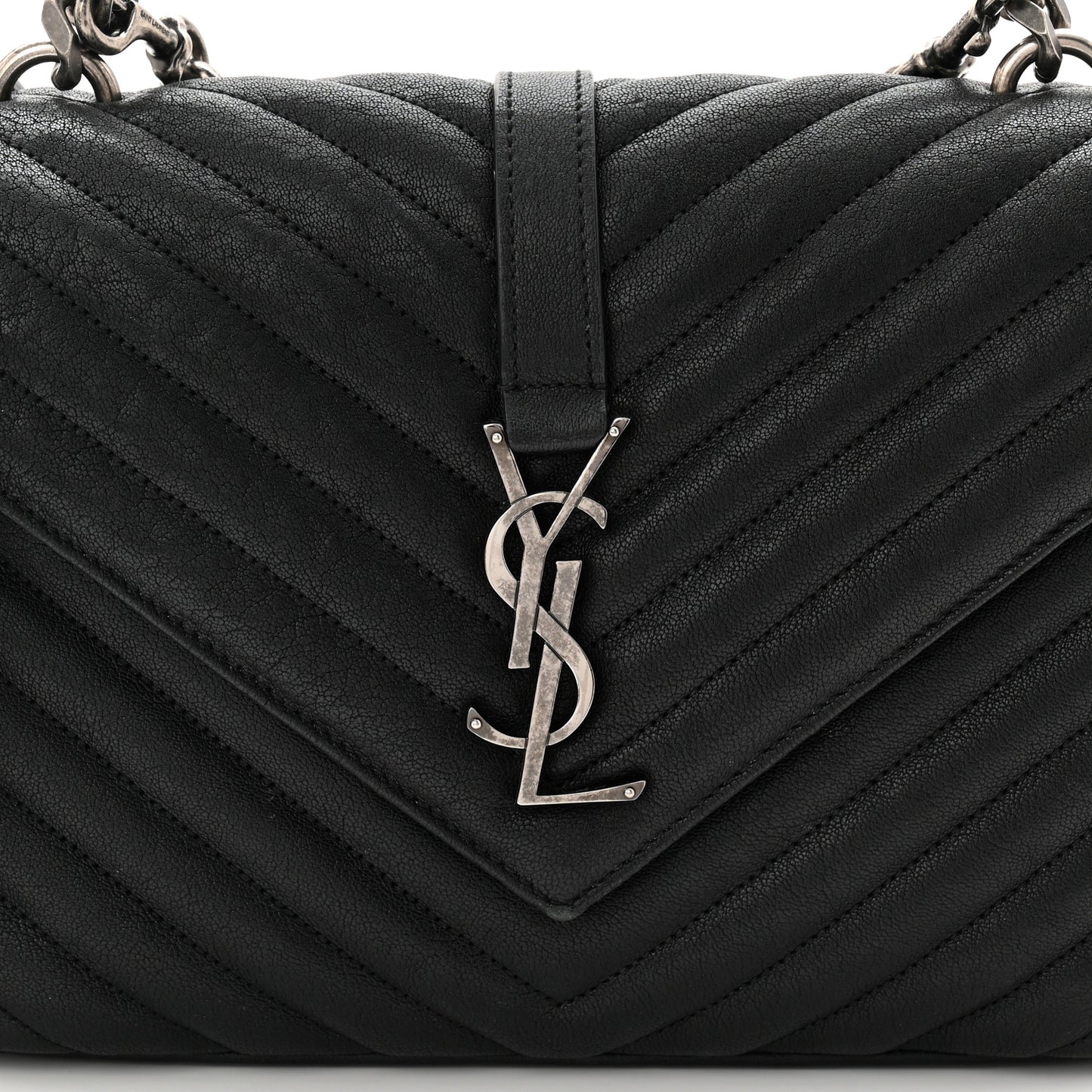 Sheepskin Matelasse Chevron Monogram Medium College Bag Black