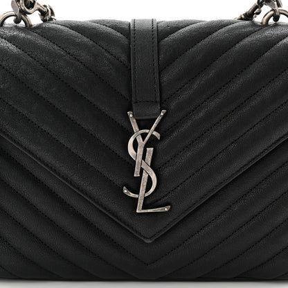 Saint Laurent Sheepskin Matelasse Chevron Monogram Medium College Bag Black 13 of 20