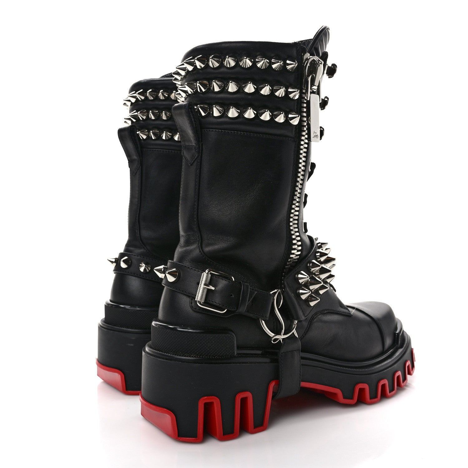 Christian Louboutin Calfskin Spikes Janetta Flat Combat Boots 38 Black 4 of 8