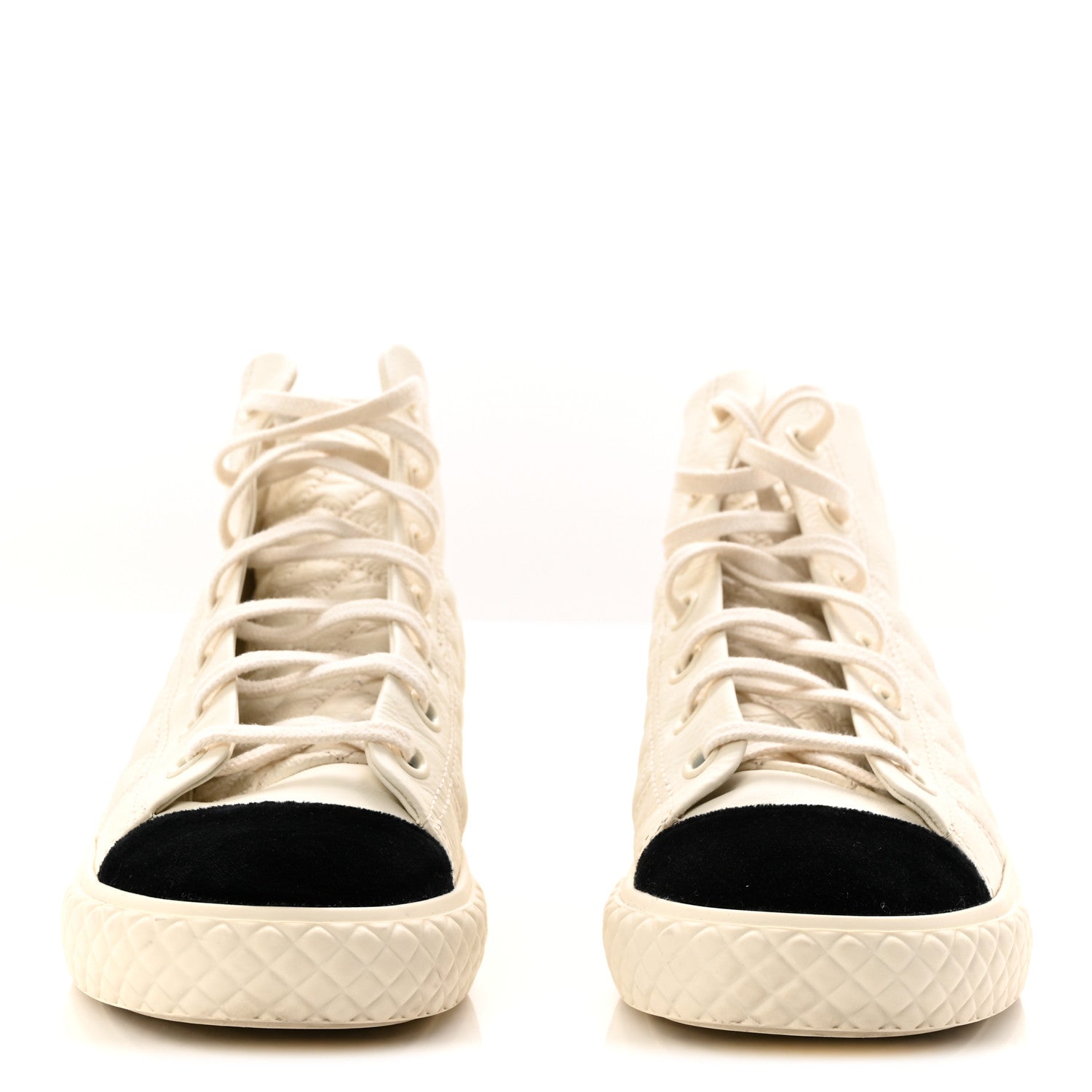 Chanel Calfskin High Top CC Sneakers 38.5 Ivory Black 3 of 9