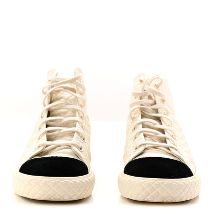 Chanel Calfskin High Top CC Sneakers 38.5 Ivory Black 3 of 9