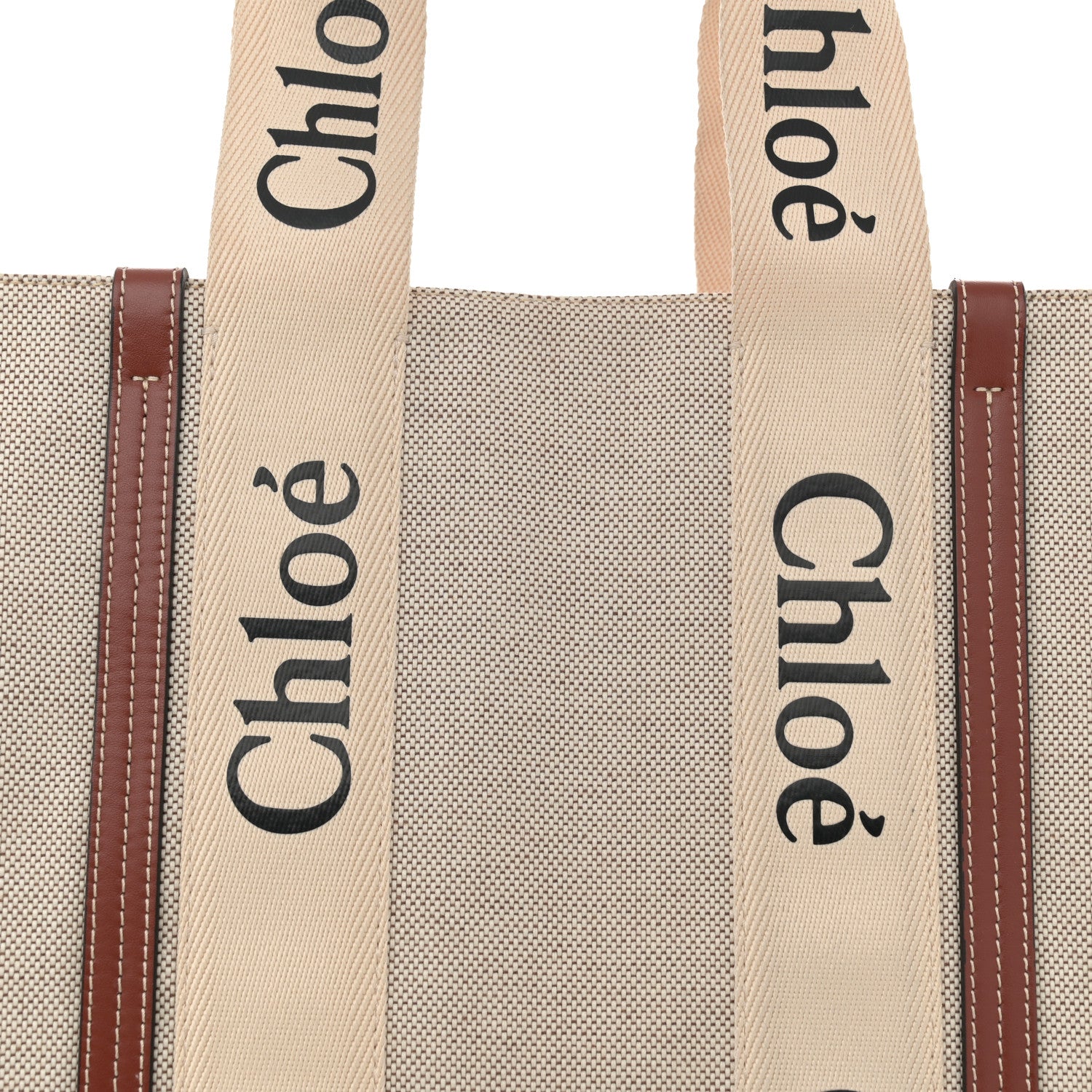 Chloe Linen Calfskin Large Woody Ribbon Tote White Brown 8 of 13