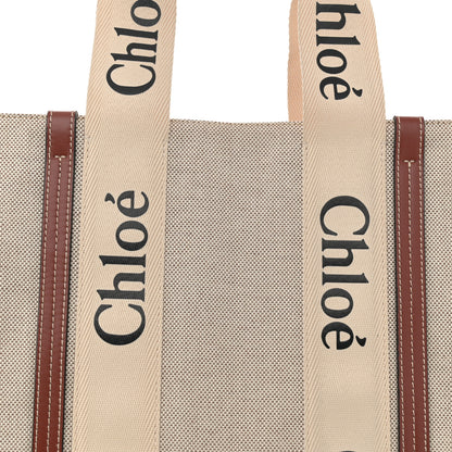 Chloe Linen Calfskin Large Woody Ribbon Tote White Brown 8 of 13