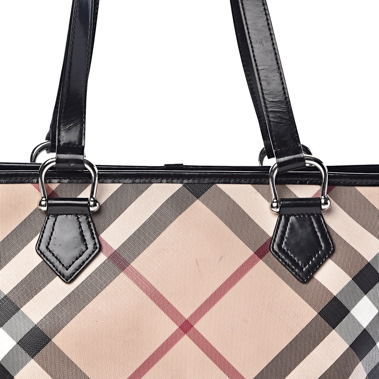 Patent Trim Nova Check Shopper Tote Black