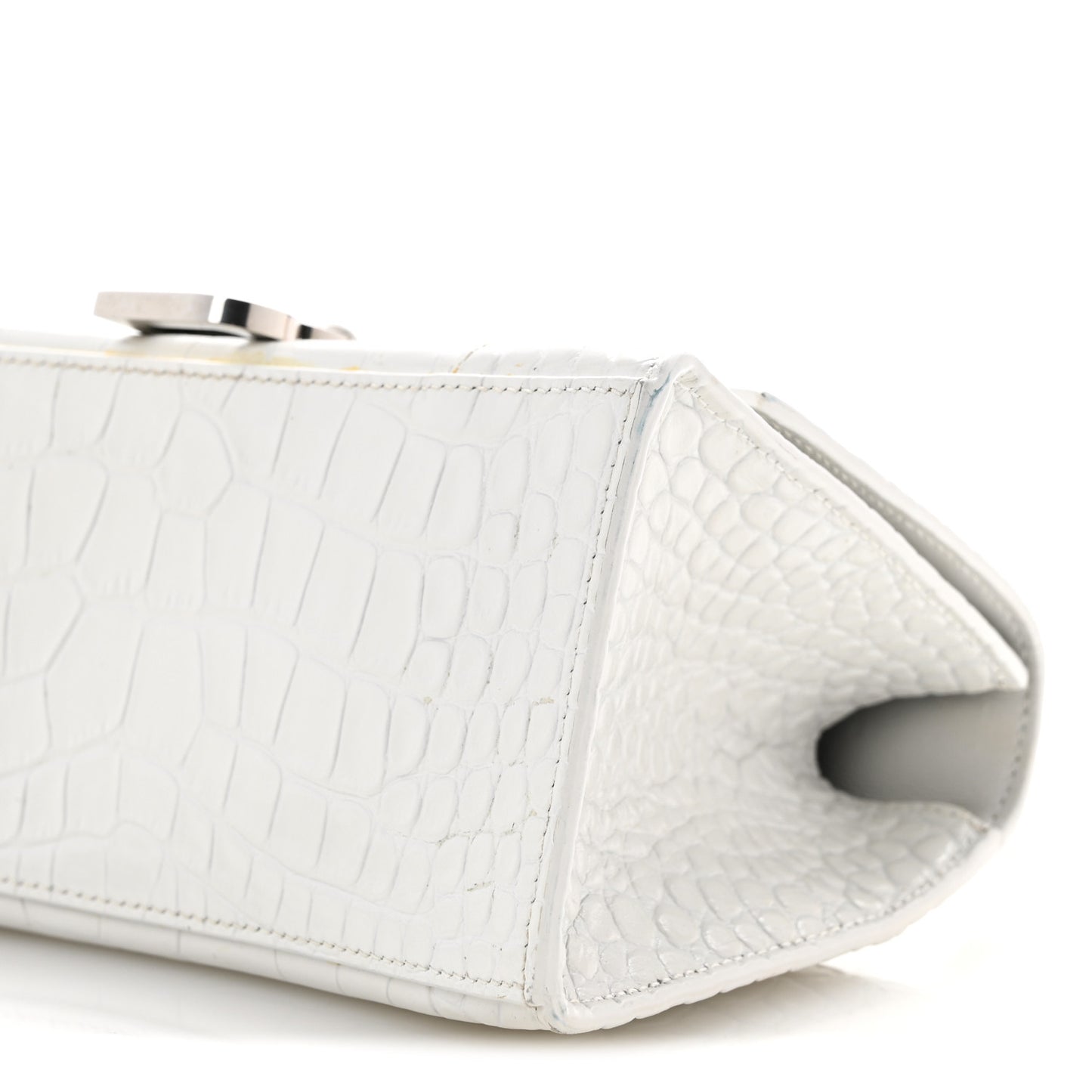 Calfskin Crocodile Embossed Small Hourglass Top Handle Bag White